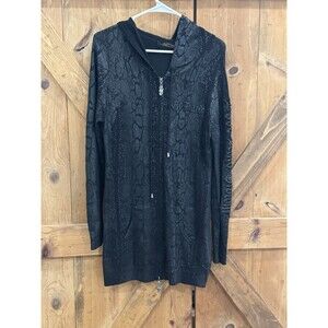 Ed Hardy by Christian Audigier Black Metallic Snakeskin Cardigan Women's Sz XL